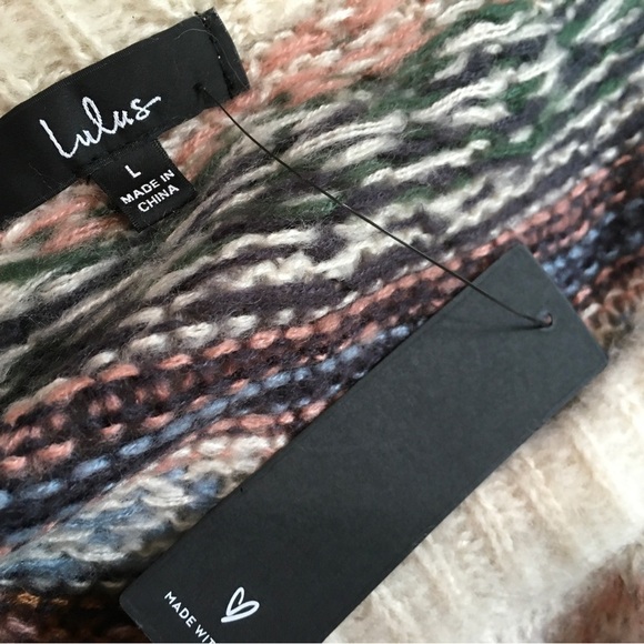 Lulus Where The Heart Is Cream Multi Knit Mini Sweater Dress Size L Womens new - Picture 8 of 8